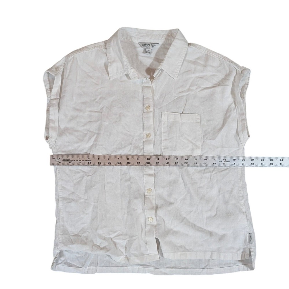 Orvis Button Down Top Womens Small White Linen Blend Short Sleeve Classic Pocket - Picture 8 of 8